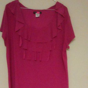 Carol Rose 1X Pink Ruffle Blouse
